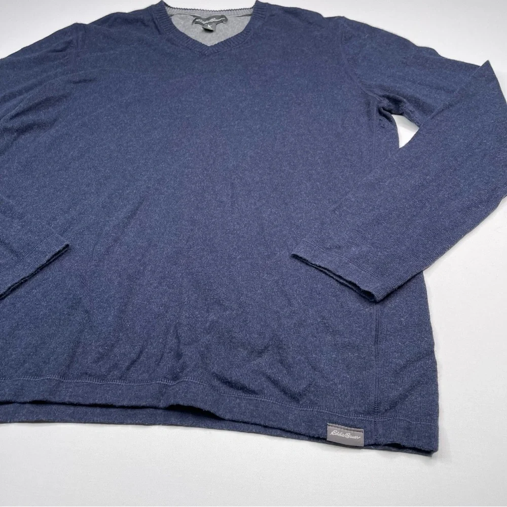 Eddie Bauer Sweater Merino Wool Cotton Navy Blue Outdoor Gorp Office  Tall